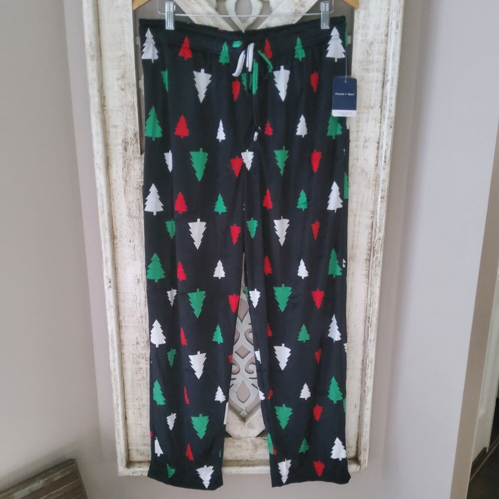 Preswick & Moore Men's Large Silky Fleece Sleep Pants Christmas Tree Print